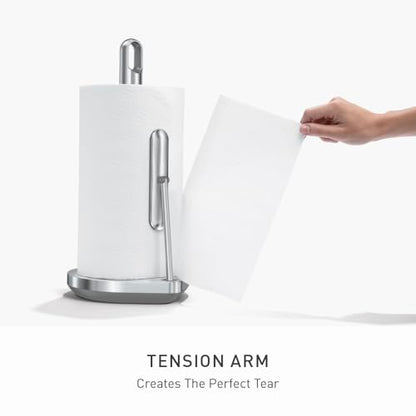 simplehuman Tension Arm Countertop Paper Towel Holder, Easy One-Handed Tear, Standing Weighted Base with Finger Loop, Heavy Duty, Brushed Stainless Steel - color: Brushed Stainless Steel