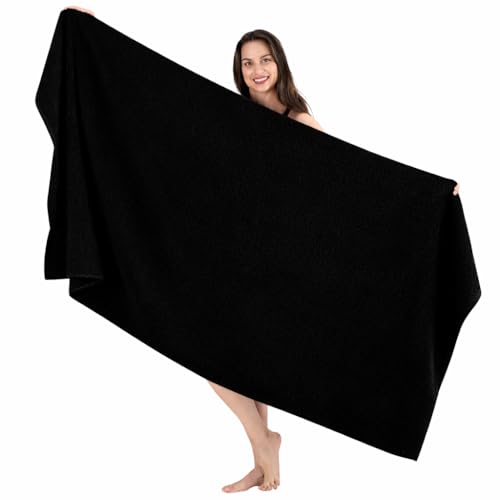SALBAKOS Luxury 100% Turkish Cotton Bath Sheet 40x80 in (1-Piece, Black) | Extra Large Jumbo Oversized Bathroom and Beach Towel, Super Soft Highly Absorbent Thick Premium Hotel Quality, Made in Turkey - color: Black, size: Jumbo Bath Sheet