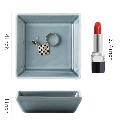 Ceramic Trinket Dish, Small Jewelry Ring Tray, Blue | Glazed ceramic jewelry tray. Stores rings, earrings, necklaces, bracelets. Easy to clean. Perfect for vanity and entryway. - color: Blue Surface