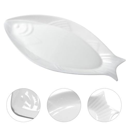 Hemoton Ceramic Fish Serving Platter 12.59X6.29X0.98In Oval Dinner Plate for Steamed Fish Snacks Appetizers Versatile Food Serving Dish for Home Restaurant Kitchen - size: 31x14.5cm