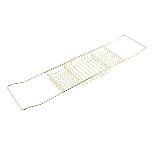 FTVOGUE Bathtub Caddy Tray, Stainless Steel Expandable Bathtub Tray 25 to 38.4 in, Over The Rack with 7.9 in Width, Bathroom Organizer Shelf for Shower Tub Use (Gold) - color: Gold