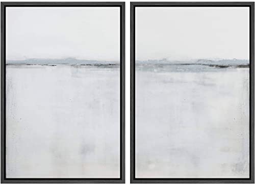 MUDECOR Framed Canvas Print Wall Art Set White Pastel Paint Stroke Landscape Abstract Shapes Illustrations Modern Art Decorative Bohemian Calm/Zen for Living Room, Bedroom, Office - 24"x36"x2 Black - color: A01-2208-m08, size: 36"L x 24"W, style: Black Fr
