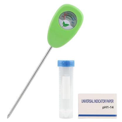Soil Moisture Meter for Plants with pH Strips No Battery | 6.5 in soil moisture meter with Dry Moist Wet dial plus 25 pH strips for potted plants and potting soil checks