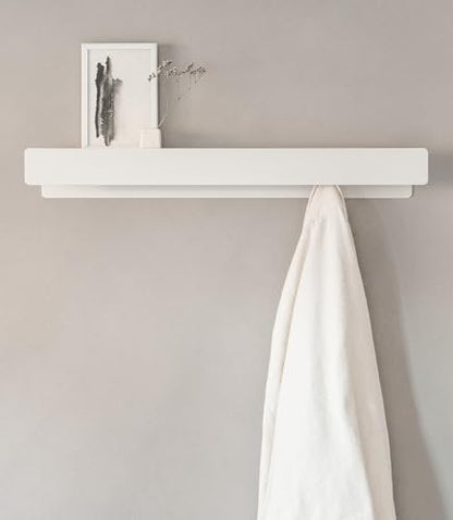 Kazai. Coat Rack Wall Mount 'Kian' | Modern Coat Rack with Hidden Hooks and Shelf | Designer Metal Wall Mounted Clothes Hook | Heavy Duty Entryway Wall Hanger | White - size: 6 Hooks