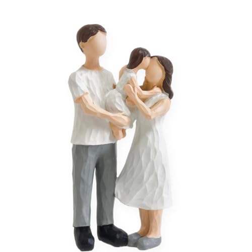 Family of 3 Figurines Gift, Parents and Kid Statue,Hand-Painted Resin Family Figurines Decor, Parents Daughter Sculpted Gifts for Anniversary, Birthday,Thanksgiving Christmas - color: Parents and Daughter Loving Embrace