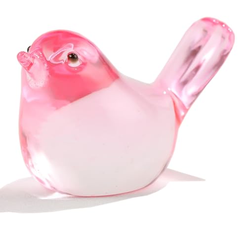 Ornalrist Crystal Pink Birds Figurines, Handmade Glass Birds Collectible Figurines Paperweights Blown Crystal Bird Decor Gifts for Bird Lovers Women Mom Friends (Pink) - color: Pink
