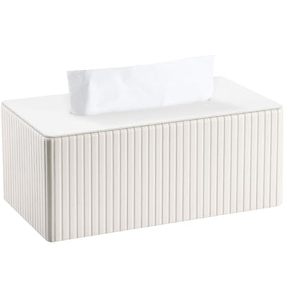 PU Leather Tissue Box Cover Rectangular Tissue Box Holder with Magnetic Bottom, Napkin & Facial Tissue Holder Dispenser for Home, Office for Standard 120-count/160-count (2-Ply) White Stripe - color: Off-white Stripe