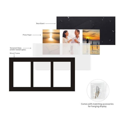 4x6 3-Opening Collage Picture Frame Black Wood | Shatter-resistant glass, tabletop & wall mount, fits 4x6 photos - size: 4x6 - 3 Opening