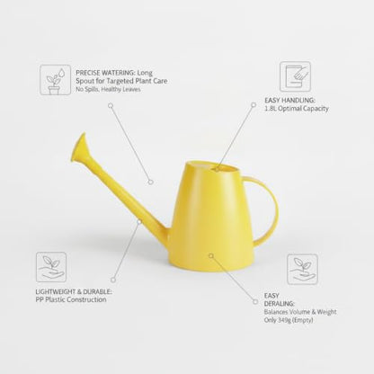 1.8L Long Spout Watering Can for Indoor Plants, Durable PP Plastic Pot Waterer with Precise Flow Control for Home Garden, Balcony & Windowsill - color: Yellow