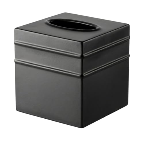 Monarch Abode Tissue Box Cover Square – Handcrafted Border Embossed Black Metal Tissue Holder Box for Bathroom Accessory, Aesthetic Decorative Facial Napkin Cube for Modern Home Decor - color: Black