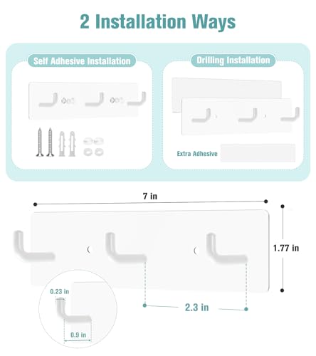 RELBRO Key Holder Wall Mount, Key Rack with 3 Hooks, Small, White | Metal, Self Adhesive, 2 Installation Options, Matte Finish, Key Holder for Wall Foyer Garage Camper RV - color: White