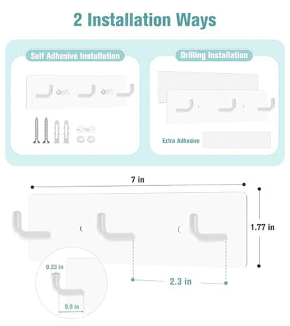 RELBRO Key Holder Wall Mount, Key Rack with 3 Hooks, Small, White | Metal, Self Adhesive, 2 Installation Options, Matte Finish, Key Holder for Wall Foyer Garage Camper RV - color: White