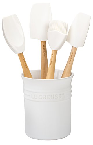 Le Creuset Stoneware & Silicone 5pc. Utensil Crock Set, White - color: White