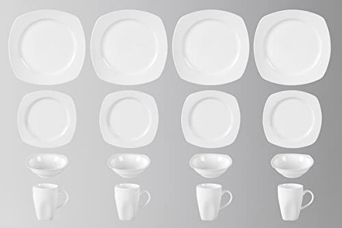 HomeVss, New Bone China Embossed Dinnerware Set, Coupe Square Shape, 16pc Set - color: Square Coupe, size: Service for 4 - 16pc Set
