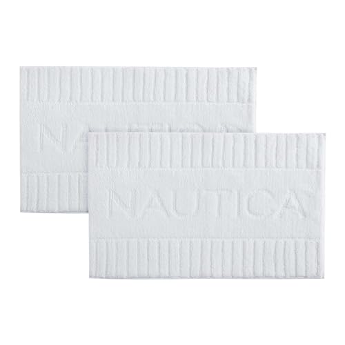 Nautica - Bath Rugs, Soft & Absorbent Plush Bath Mat with Skid Resistant Backing, Oeko-Tex Certified (Nautica Logo White, 2-Piece) - color: Nautica Logo White