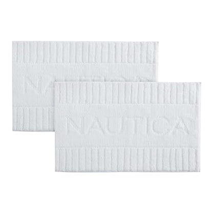 Nautica - Bath Rugs, Soft & Absorbent Plush Bath Mat with Skid Resistant Backing, Oeko-Tex Certified (Nautica Logo White, 2-Piece) - color: Nautica Logo White