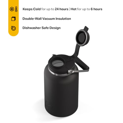 RTIC Half Gallon Outback Jug, Ceramic Lined, Black | Stainless Steel, Insulated Water Bottle with Lid and Handle, Double Wall Vacuum Insulation - color: Black