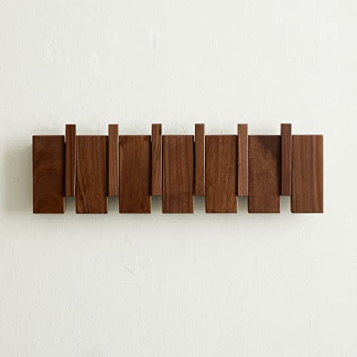 Wood Coat Rack Wall Mount, Coat Hooks Hanger Wall Mounted, Heavy Duty Wall Coat Rack with 6 Hooks for Hanging Coats/Keys/Hats/Robe&Towels/Plants/Bags, Walnut - size: 6 Hooks