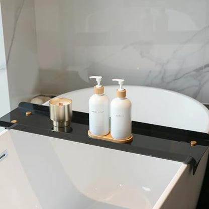 Bathroom Soap Dispenser Set, White | Bamboo Pumps & Tray, Lotion Dispenser, Hand Soap Dispenser, Bathroom Counter Decor - color: Hl White