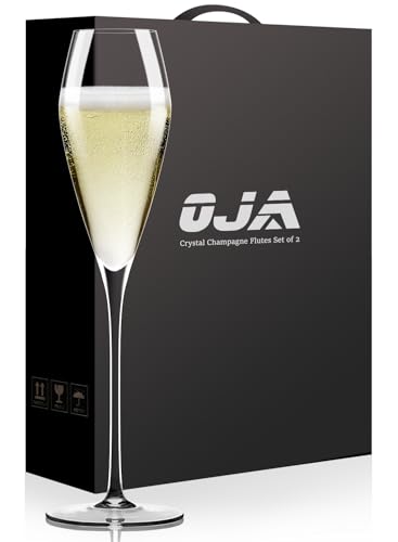 OJA Champagne Flutes, Crystal Champagne Glasses Set of 2, 7.5oz, Hand Blown | Clear, Ideal for Weddings, Anniversaries, Christmas, Special Days, 10.5 inch - color: 7.5oz (2count)