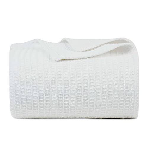 100% Cotton Waffle Weave Blanket, Twin Size 60 x 90 Inches, 300 GSM Lightweight Breathable Cooling Bed Blanket for Summer & All Season, Soft Woven Blanket, White - color: White, size: 60x90-Twin