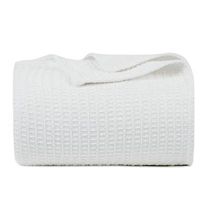 100% Cotton Waffle Weave Blanket, King Size 90 x 108 Inches, 300 GSM Lightweight Breathable Cooling Bed Blanket for Summer & All Season, Soft Woven Blanket, White - color: White, size: 90x108-King