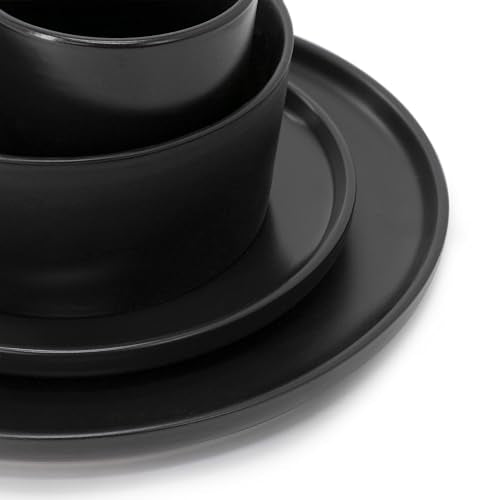 Elama Luxmatte Modern and Contemporary Stoneware Dinnerware Set in Matte, Service for 4 (16, Black) - color: Black