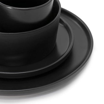 Elama Luxmatte Modern and Contemporary Stoneware Dinnerware Set in Matte, Service for 4 (16, Black) - color: Black