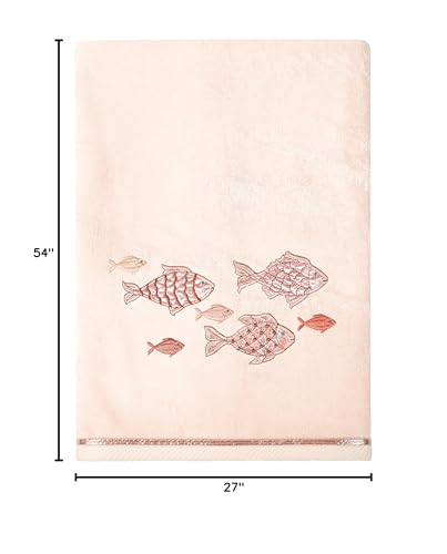 Treasure 4-Piece Premium Towel Set, Sparkling Applique Fish, Ultra Plush Turkish Cotton, Durable, Perfect for Bathroom, 2 Bath 2 Hand Towels, Blush - color: Blush, size: 2 Pcs Bath 2 Pcs Hand Towel
