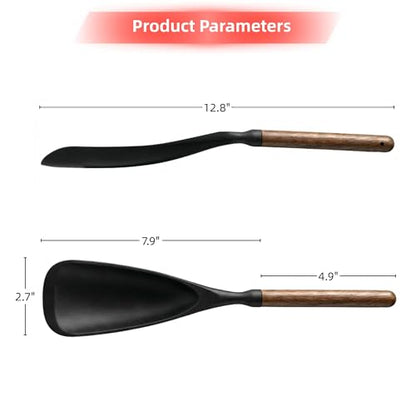 2-Pack Silicone Spoonula with Wooden Handle, BPA-Free Spatula Spoon for Nonstick Cookware, Heat Resistant Cooking Spoon for Mixing, Scraping, Scooping and Serving(Black) - color: Black