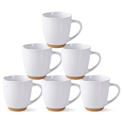 AmorArc 12oz Ceramic Coffee Mugs set of 6, Stylish Coffee Mugs with Rustic Terracotta Underside for Man, Woman, Dad, Mom, Suitable for Latte/Cappuccino/Milk/Cocoa. Dishwasher&Microwave Safe, White - color: White, size: Set of 6