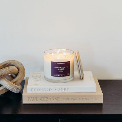 Passionfruit & Ginger 3 Wick Scented Candle - 43 Hour Burn | Made in the USA Luxury Clean Soy Wax Candles - Long Lasting Large Glass Jar Candle for Home - 3 Wicks - 14.9oz - color: Passionfruit + Ginger