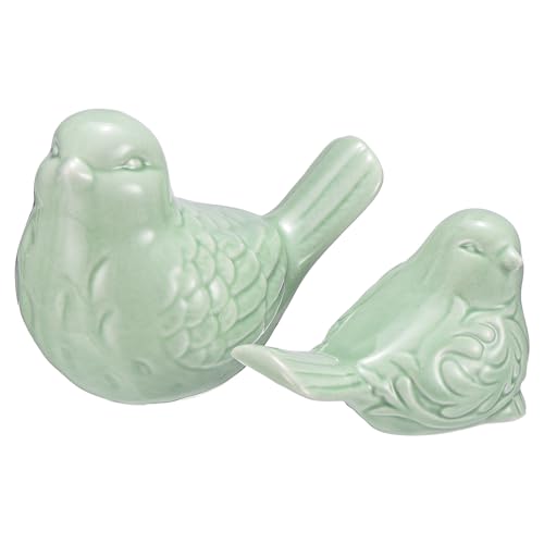 uxcell 2Pcs Bird Statues, 3.9 Inch and 3.2 Inch Small Ceramic Birds Figurines Bird for Home Decor Modern Home Small Animal Statues for Office Bookshelf Bedroom Living Room, Green - color: Green