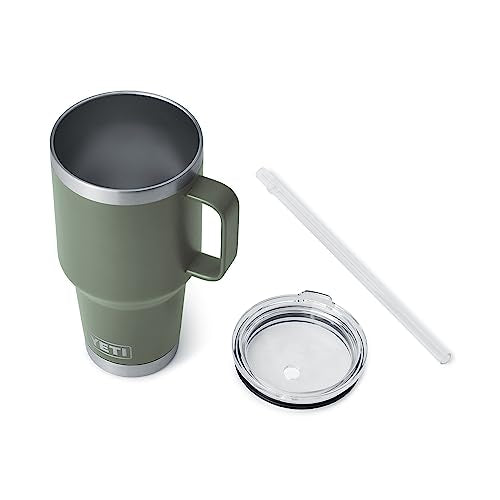 YETI Rambler 35 oz Tumbler with Handle and Straw Lid, Travel Mug Water Tumbler, Vacuum Insulated Cup with Handle, Stainless Steel, Camp Green - color: Camp Green, style: 35oz