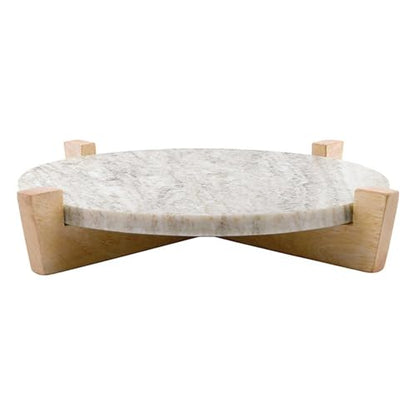 Santa Barbara Design Studio Charcuterie Boards for Cheese, Meat, and Fruit Marble Board on Mango Wood Stand, 12.25" L x 10" W x 2" H, Beige - color: Beige