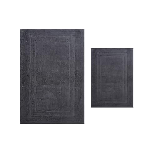 Home Weavers Luxury Collection 100% Cotton Reversible Bathroom Rugs Set, Washable Rug, Soft Cotton Extra Soft and Absorbent Bath Rug, Kitchen Mat, 2 Piece Set(S+L), Gray - color: Grey, size: 2 Piece Set(S+L)