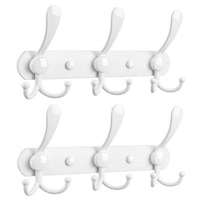 YUNISS Coat Rack Wall Mounted，3 Tri Stainless Steel Coat Hook for Coat Hat Robes Towel in Mudroom Entryway (White, 2 Pack 3 Hook) - color: White, size: 2 Pack 3 Hook