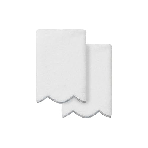Grace Scallop Personalized Fingertip Towels, Grey 2 Piece Custom Fingertip Towels, Monogrammed Towels in Soft Turkish Cotton for Elegant Bathroom Decor-Grey-2 Pcs Fingertip Towel - color: Grey, size: 2 Pcs Fingertip Towel