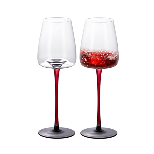 KAMMAK Crystal Red Wine Glasses Set of 2, 12.17 oz Stemmed Glasses, XH009 | Hand Blown, Bordeaux Wine Glasses, Thin Rim & Long Stem, Red & White, Daily Use, Wedding or Birthday Gift for Women - size: 8KPXH009