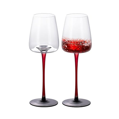 KAMMAK Crystal Red Wine Glasses Set of 2, 12.17 oz Stemmed Glasses, XH009 | Hand Blown, Bordeaux Wine Glasses, Thin Rim & Long Stem, Red & White, Daily Use, Wedding or Birthday Gift for Women - size: 8KPXH009