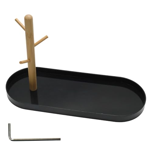 Black Multi-Functional Key Tray, Wood Key Bowl Jewelry Tray, 3-Tier Hanging Organizer for Entryway/Rings Phone Bracelets Watches - color: Black plastic