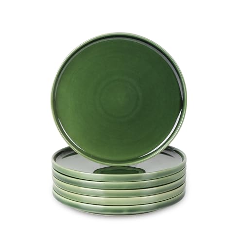 vicrays Ceramic Salad Plates Set - Porcelain 8 Inch Flat Dessert Appetizer Plate for Lunch Home Party Restaurant - Scratch Resistant Microwave Oven and Dishwasher Safe - Set of 6 (Green) - color: Green
