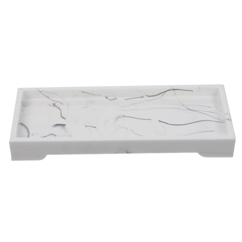 Veemoon Marble Design Composite Bathroom Vanity Tray with Jewelry Organizer and Cosmetics Storage Holder White for Countertop and Toilet Tank Organization