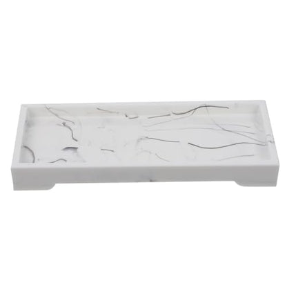 Veemoon Marble Design Composite Bathroom Vanity Tray with Jewelry Organizer and Cosmetics Storage Holder White for Countertop and Toilet Tank Organization