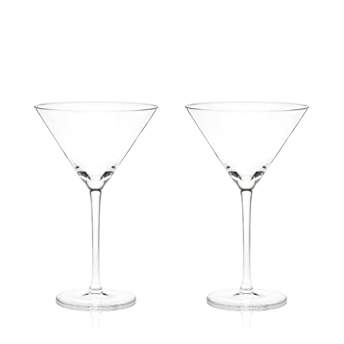 Viski Stemmed Martini Glasses, Home and Bar Drinkware, Premium Crystal Martini Accessories, Cocktail Glasses, Set of 2, 9oz, Clear - style: Stemmed Martini Glasses