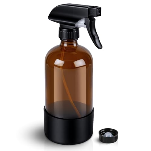 Ninsula Glass Spray Bottle with Silicone Sleeve Protection, 16 oz Amber Glass Spray Bottles, Refillable Spray Bottle Glass for Cleaning, Watering Plants, Skin Care, Plant Care, Hair Care