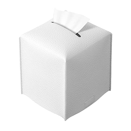 REGELETO Square Tissue Box Cover, Pu Leather Tissue Box Holder with Bottom Belt Modern Stylish Tissue Box Organizer for Bathroom, Bedroom, Hotel, Office Desk 5"X5"X5"-Off White - color: Single Off-white