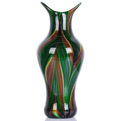 Hand Blown Glass Vase for Flowers, Murano Style Swirl Art Decorative Glass Vases for Home Decor, Wedding Table Centerpiece for Bookshelf & Dining Table