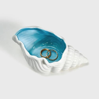 Conch Shell Ceramic Jewelry Tray, Blue White Ring Holder Dish, Decorative Trinket Dish for Rings Earrings Necklaces Bracelet Keys - style: Conch