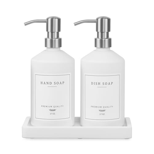 White Glass Soap Dispenser for Kitchen, Dish and Hand Soap Dispenser with Silver Stainless Steel Pump, Modern Kitchen Decor and Accessories (White Bottle/Silver Pump) - color: White Bottle + Silver Pump
